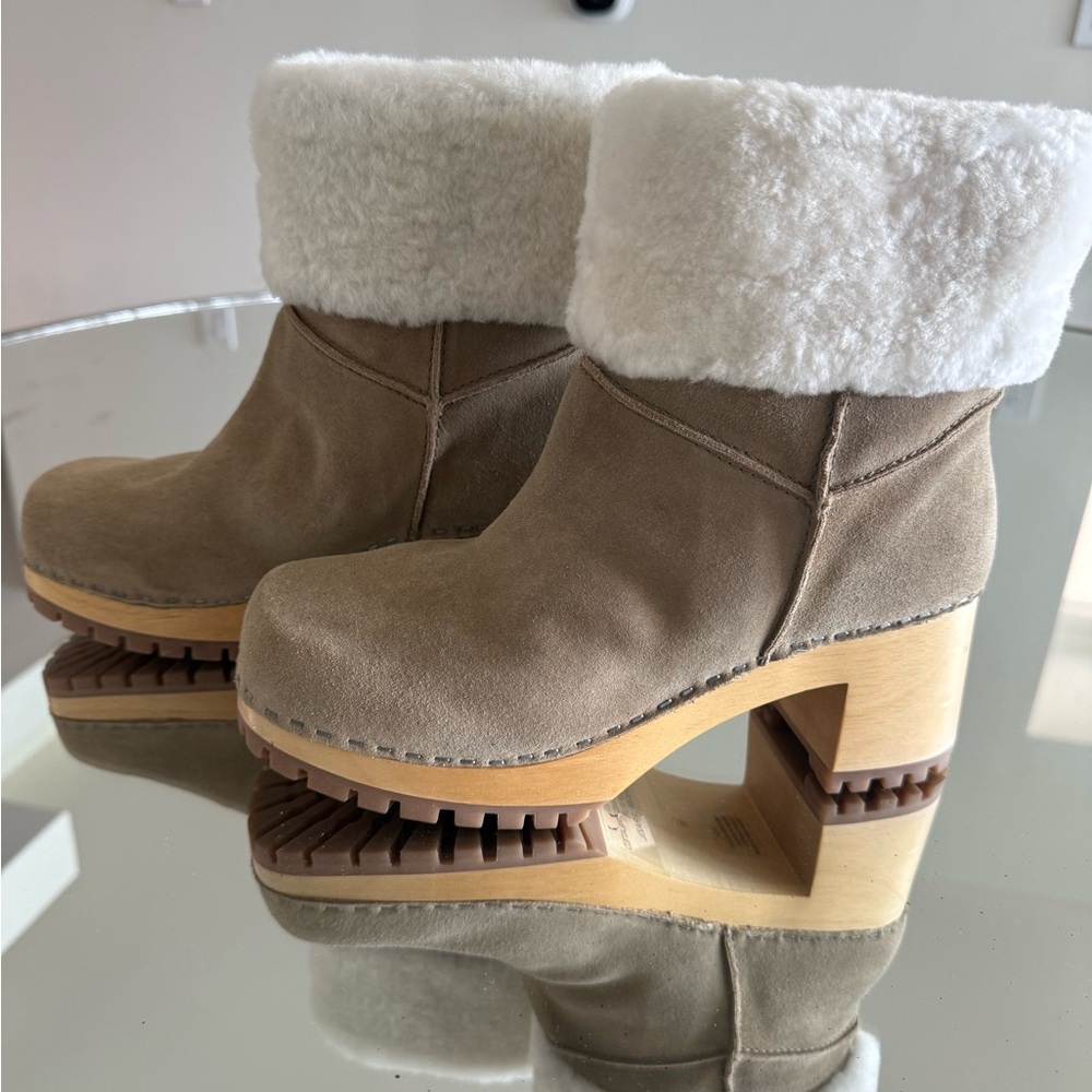Women's Tan Suede Ankle Boots with Real Fur Lining